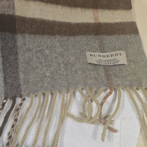Burberry Tan and Gray Wool Scarf